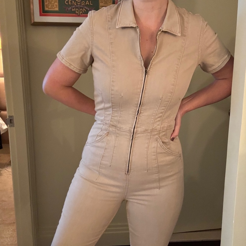Free People tan zip Jumpsuit